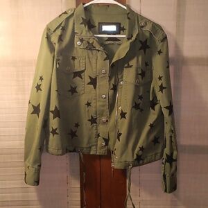 Small Indigo Saints 100% Cotton Utlity Jacket in Olive Green with Black Stars